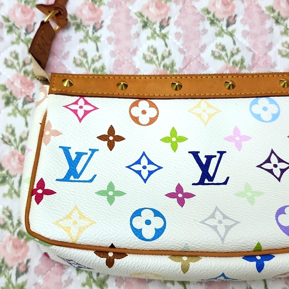 💎 Louis Vuitton White Takashi Murakami Multicolor Iconic Monogram Pochette Bag - Picture 11 of 17